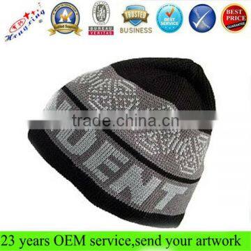 Winter cheap striped kintted cap men jacquard custom knit beanie hat cap