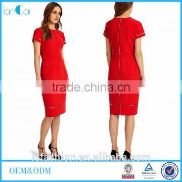 Ladies fashion clothing manufacture 2017 classic round neckline and short sleeves office dress for women