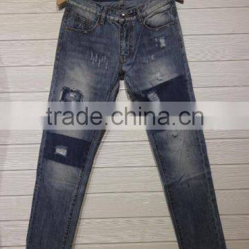 GZY Funky New Pattern European Type Men's Jeans Patch Denim Vintage Wrinkles Effect Jeans Stock photo-3