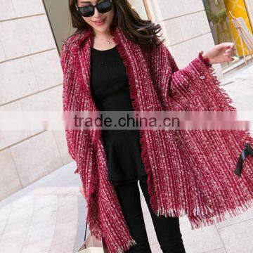 polyester shiny knitted scarf ladies red and white vertical striped scarf