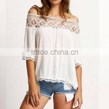 Zm50315b Europe Plus Size Women Clothing New Style Blouse Women Lace Chiffon Georgette photo-5