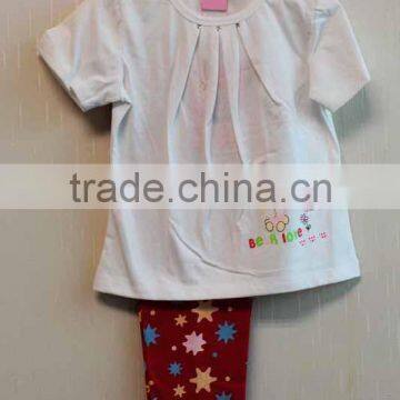 Wholesale Simply Style Baby Girls 2 Pcs Set Short Sleeve White Top + Long Pant Knitted Summer Clothing Set TP-7716