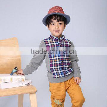 Latest Summer Soft Cotton Plaid Boys Long Sleeve Polo Shirt With Grey Collar Children Clothing photo-3