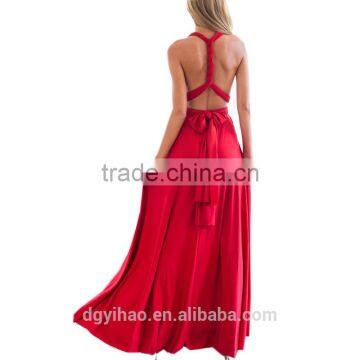 Yihao 2016 Special Offer Natural V-neck Vestidos De Fiesta Women Long Sexy Strapped Lady Party Maxi Summer Dress