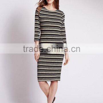 3/4 Sleeve Striped Tube Bodycon Dress