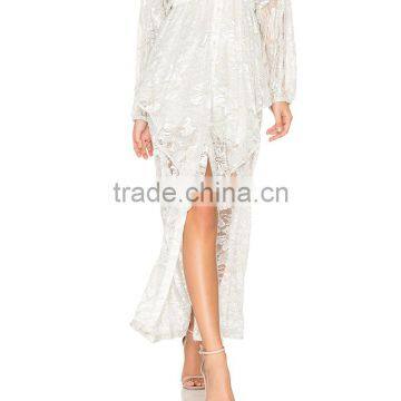 Button up Long Sleeve Fancy Lace Dress Bridal Casual Maxi Robe photo-5