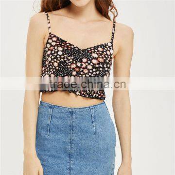 2015 Summer Trendy Flower Print Cropped Fit Casual Tops for Ladies photo-6