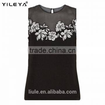 Women Blouse Sleeveless Casual Tops Flower Lace Embroidered Summer Style 2015 Blouses photo-2