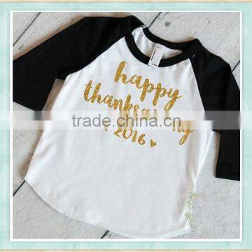 thanksgiving raglan happy thanksgiving icing ruffle long sleeve baby shirts raglan 3/4 sleeve baseball t shirt