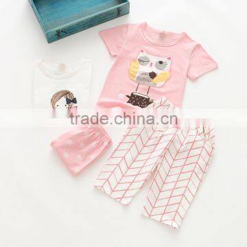 Summer casual style cute pattern kids girl two pieces set