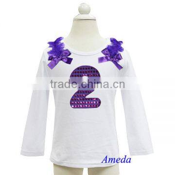 Girls Bling Purple 1st - 6th Birthday White Long Sleeves Tee photo-2