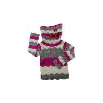 baby girl\'s crochet jacquard pullover turtleneck metallizer printing sweater