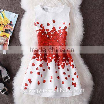 red flower pantal women printed A line dress/sym rose multi design sleeveless A line dress/multi design latest fashion