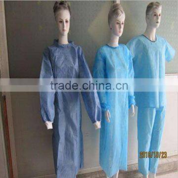 Surgical supply/disposable PP non-woven isolation gown with knitted cuff and waist tapes