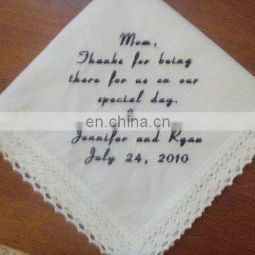 linen handkerchief with lace edge and embroidery