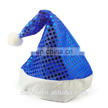 Wholesale Cheap christmas fashion blue sequin santa claus hats for promotion gift MFJ-0071