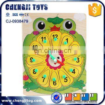 Educational Kids Play Toy Custom Frog Clock Wooden Toys Puzzle