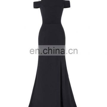 Kate Kasin Full-Length Cap Sleeve Long Black High Split Prom Dress KK001017-1 photo-4