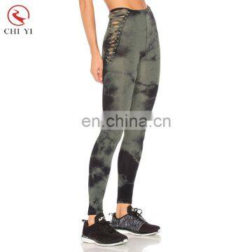 OEM/ODM lace-up sides sublimation printing fitness tight leggings, fashion custom fitness women leggings