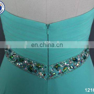 Simple Design Chiffon Sweep Train Turquoise Blue Bridesmaid Dresses With Beaded Belt photo-2