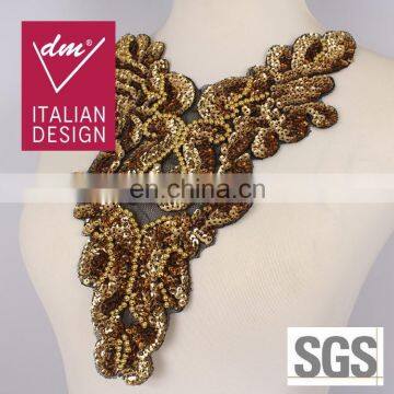 New design gold embroidery sequin neckline