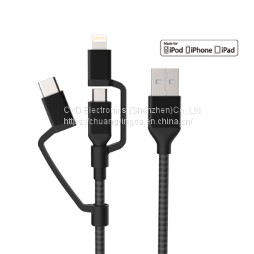 Type C & Lightning & Micro 3-in-1 USB Cable for iPhone 6/6s/7/7 Plus and Android Phone