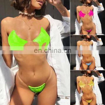Sexy Brazilian Bikini Pentagram Shaped Transparent Stretch Band Micro Mini Thong Neon Green Swimsuit Bathing Suit Two Piece photo-4