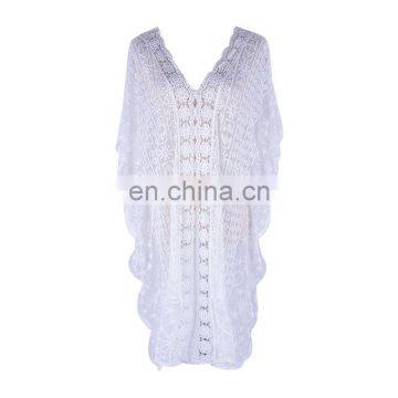 2019 Sexy See Through V-Neck Bats Sleeve V Back Loose Summer Beach Dress Lace Tunic Women Beachwear Plus Size Sarong Plage photo-6