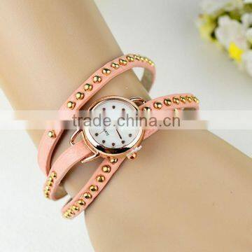 2015 Hot Sale Leather Bracelet Watch With Diamond With Good Quality With Mushroom Nail photo-3