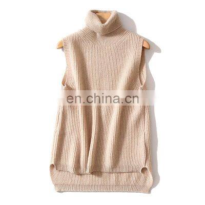 Women Sleeveless Cashmere Rib Knit Turtle Neck Pullover Vest