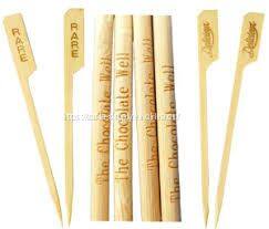 Flat wholesale Grilling Kabob bamboo handle skewer 4.7 Inches Customized Stamped bbq Bamboo skewers