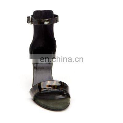 Ladies Fancy Design High Heel Patent Leather Sandals Shoes Women Covered Heel Shoe photo-3