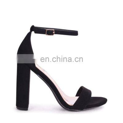 Black Color Design High Block Heels Open Toe with Ankle Strap Sandals Shoes Beautiful Wholesale Fashion Ladies Women PU Handmade