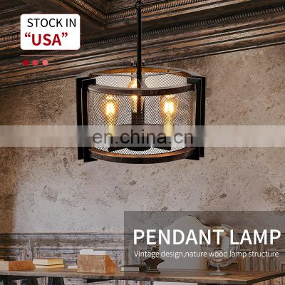 HUAYI Vintage Iron E26 Decoration Chandelier Indoor Kitchen Living Room Nordic Wood Pendant Light