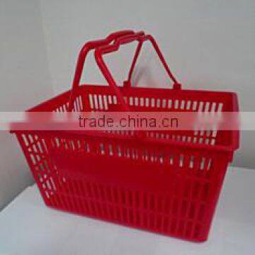 Red high quality plastic shopping basket with wheels