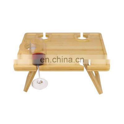 Portable Wine Picnic Table Folding Bamboo Snack Cheese Table With Wine Bottle and Glass Holder for Camping, Beach,Park photo-4