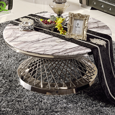 Modern luxury silver stainless steel marble top coffee table