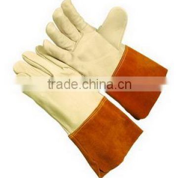 Welding Gloves in Yellow & Brown Color