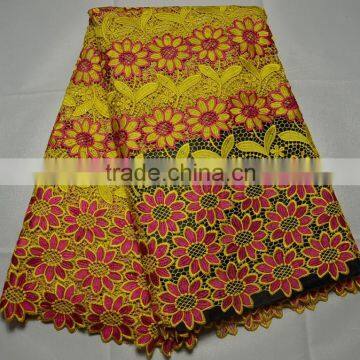 L317-4 swiss voie big design african 100% cotton multicolor cord guipure embroidery lace fabric