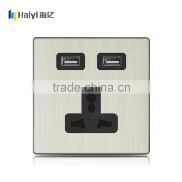 13A Switched Socket with 2 USB Brushed Aluminum Panel