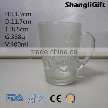 Clear Embossed Glass Beer/soda Mugs 400ml Beer Glass Mug With Handle