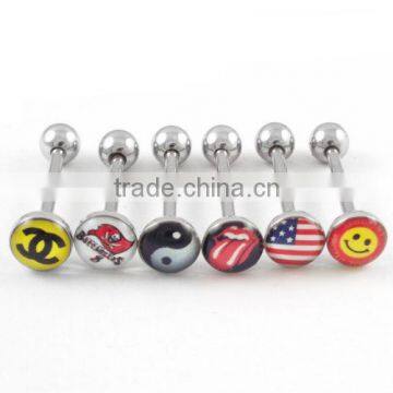 Surgical Steel 316L Tongue Rings, Picture Barbell