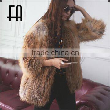 Factory direct wholesale women's red fox fur knitted jacket 3/4 sleeve