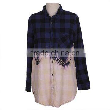 Grid rinsed lady tops shirts designs dress/female apparel manufacturers