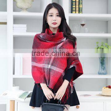 women winter fashion checked plaid tartan oversized 100%acrylic scarf shawl, pashmina shawl and scarves