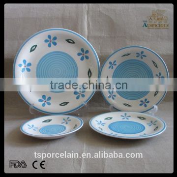 16pcs hand print stoneware dinner set with solid color