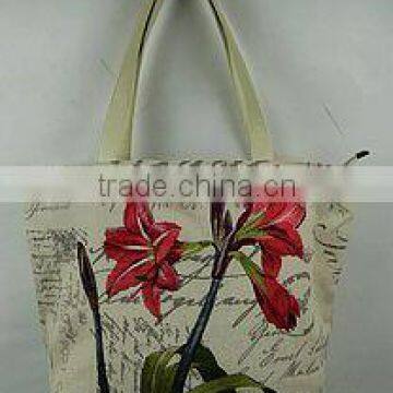 Cotton/linen flower embroidery tote bag