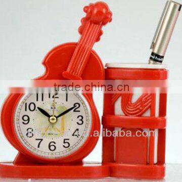 musical instrument violin shape stationery penholder alarm clock