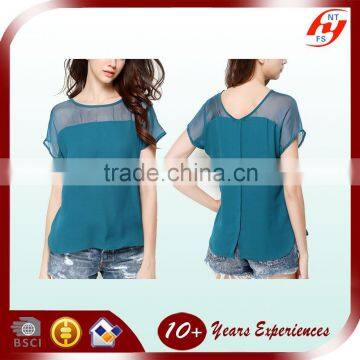 2016 High Quality Fashion Design Ladies Sheer Summer Short Sleeve Green Blouse