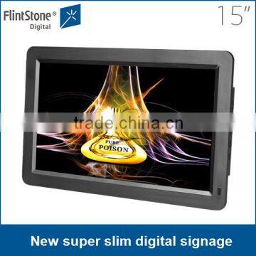 Factory price wholesale 15" ultra thin lcd monitor, hot fashion new design lcd monitor usb video media player for advertising